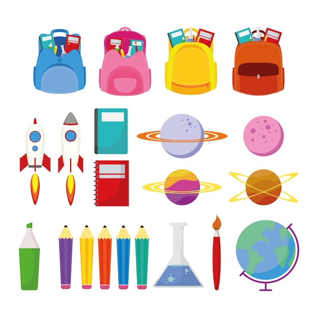 Back to school season with set supplies vector illustration design