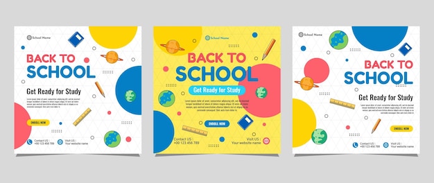 Back to school social media post template design For web ads postcard card business messages discount flyers and big sale banners