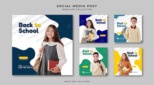 Vector back to school square banner for social media post template premium vector