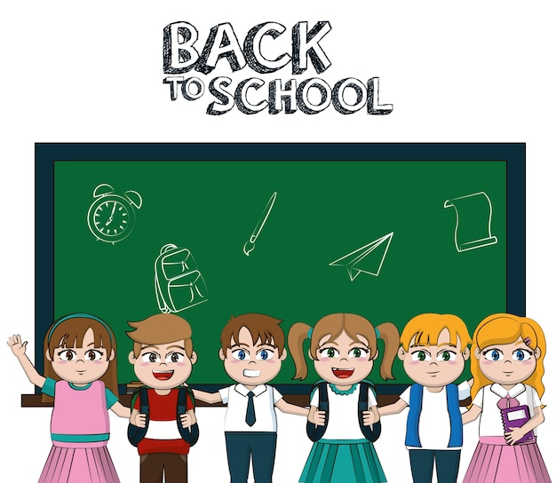 Back to school students kids cartoons vector illustration graphic design