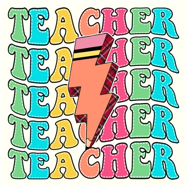 Vector back to school teacher retro groovy typography design for tshirt banner poster mug hoodie design