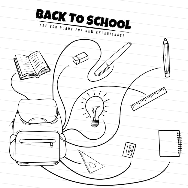 Back to school template hand drawn or Line art of student stationery design