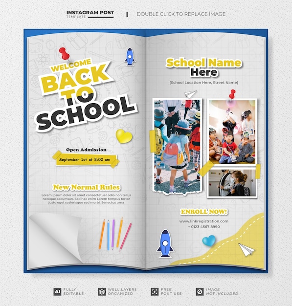 Back to school template with book concept for social media post