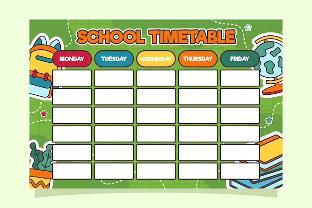 Vector back to school time table template vector