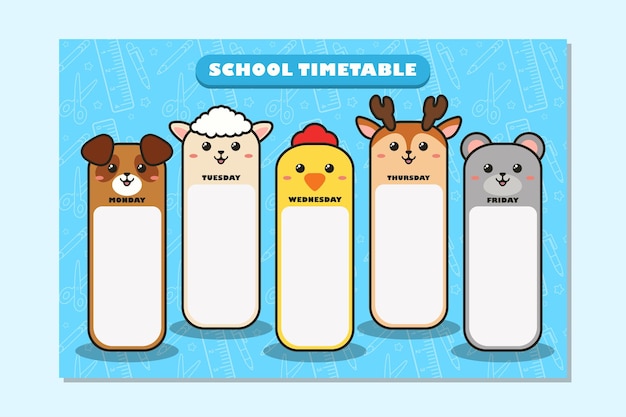 Back to School TimeTable Template Cute Animal Theme