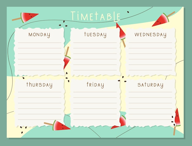 Back to school Timetable with slice watermelon Classroom timetable boho style Plan note education