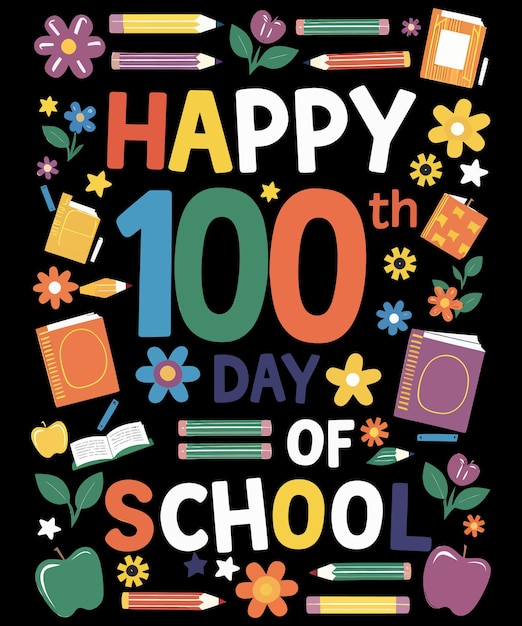 Vector back to school tshirt design happy 100th day of school tshart design