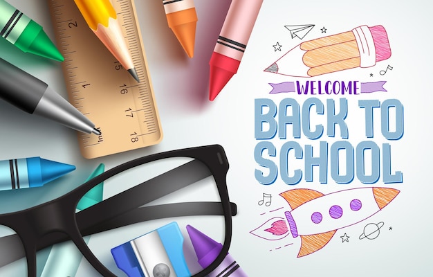 Back to school vector background design Welcome back to school text in hand draw sketch