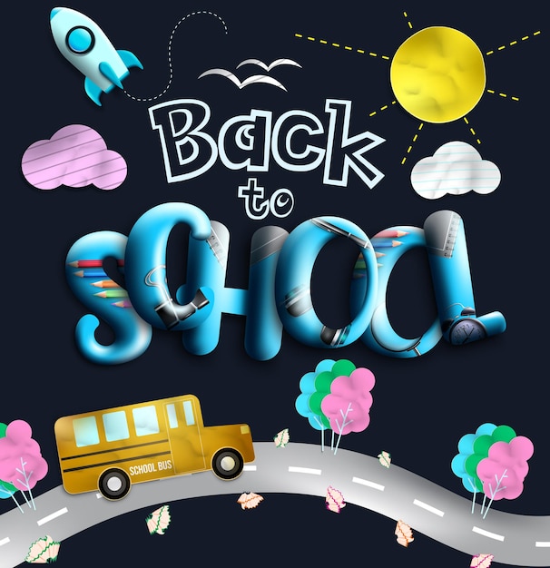 Back to school vector banner design. Back to school text with paper art decoration.