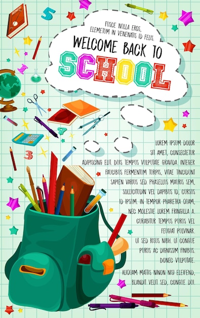 Vector back to school vector lesson stationery poster