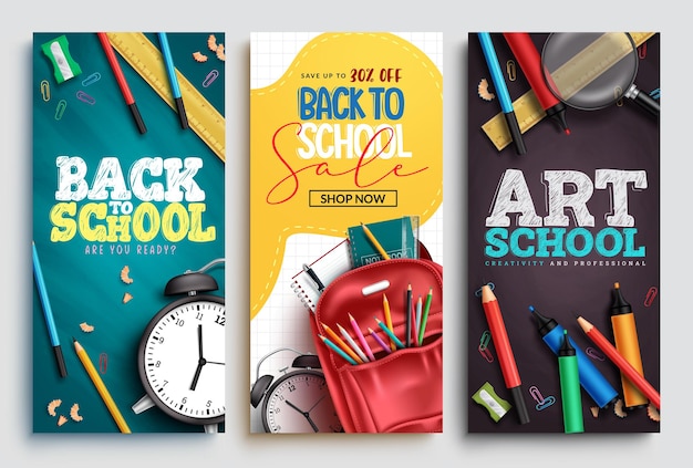 Back to school vector poster set Back to school text in art board background with educational