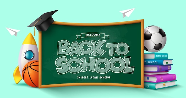 Back to school vector template design Welcome back to school greeting typography in green chalk