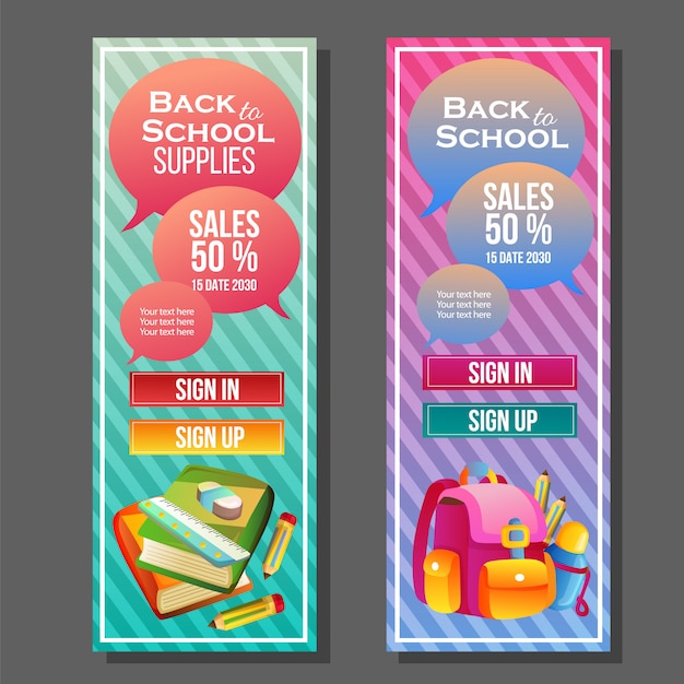 Back to school vertical banner template colorful supplies