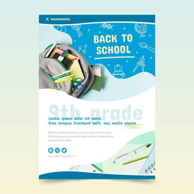 Back to school vertical flyer template with photo