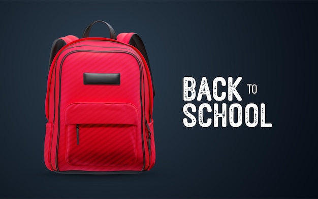 Back to school white vintage sign with red school bag isolated on black background