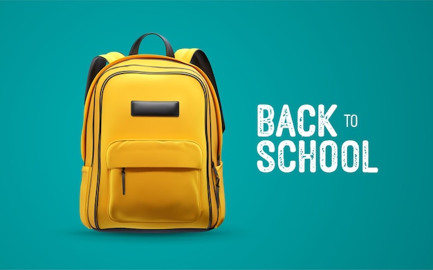 Back to school white vintage sign with yellow school bag isolated 