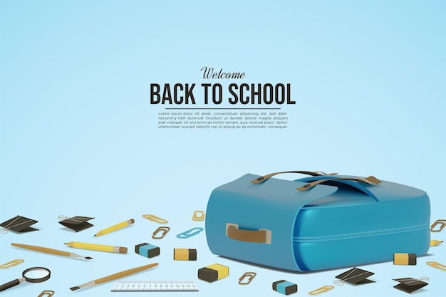 back to school with 3d bag illustration lying down