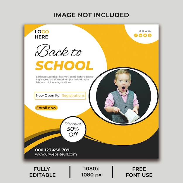 Back To School With Discount Offer Social Media Post Template 
Back To School Social Media  Design