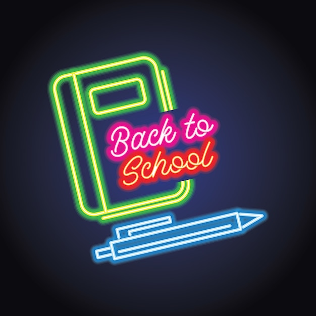 Back to school with neon light effect. vector illustration