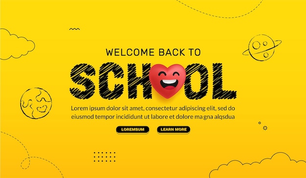 Back to School with red heart smiling, Online courses learning Web page template design