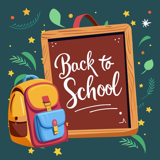 back to school with school bag and Board Vector Illustration