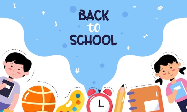 Back to School with Students and Stationery Vector Banner