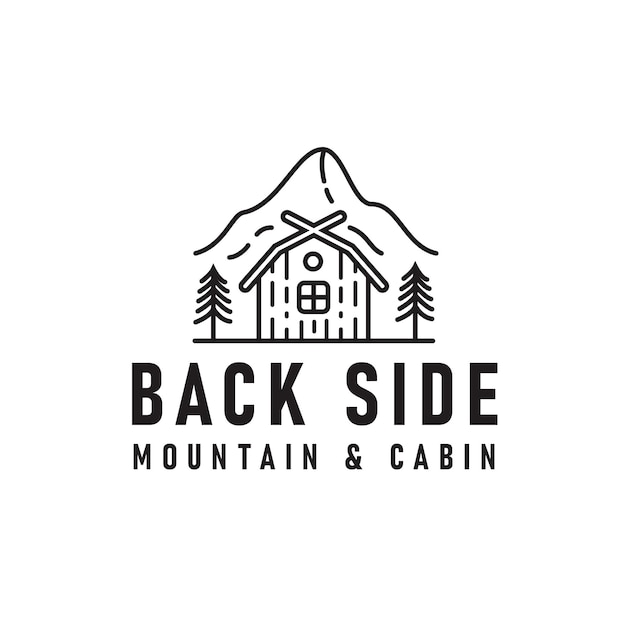 Back side mountain cabin vintage retro hipster line art Logo design template