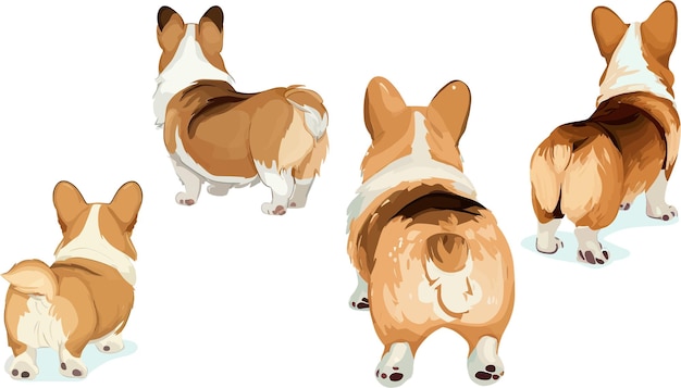 Back view of corgis vector illustration isolated in white background