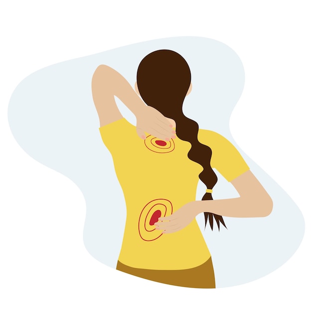 Backache Woman with pain in neck and back Medical concept