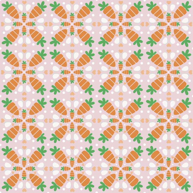 Background of abstract carrots hearts and dots on a pink background Easter pattern with