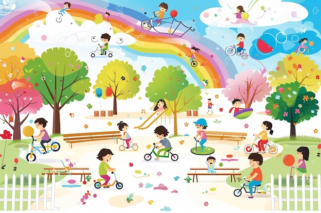 Background of Children Playing in Cartoon Style