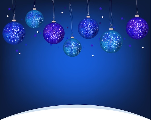 Background Christmas, blue vector, ball and snow