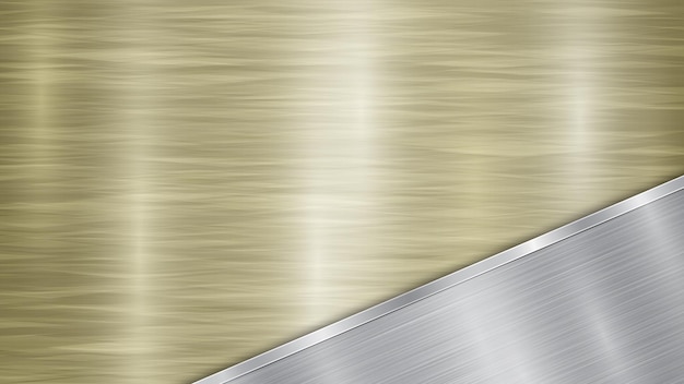 Background consisting of a golden shiny metallic surface and one polished silver plate located in corner with a metal texture glares and burnished edge