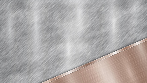 Vector background consisting of a silver shiny metallic surface and one polished bronze plate located in corner with a metal texture glares and burnished edge