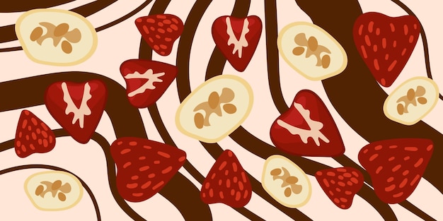 Background of decorative chocolate for Valentine's Day for lovers Chocolate background with berries