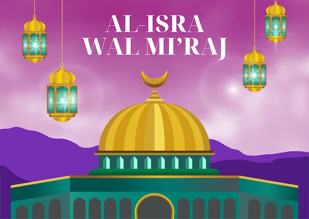 Background design vector isra miraj with al aqsa mosque