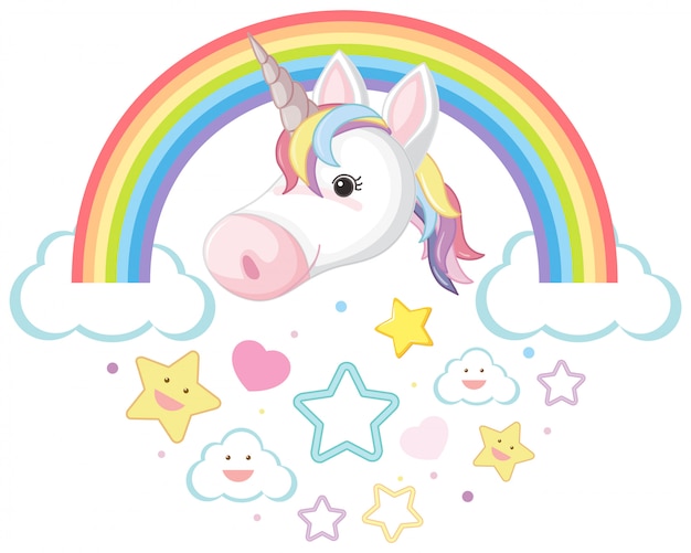 Background design with unicorn head on rainbow