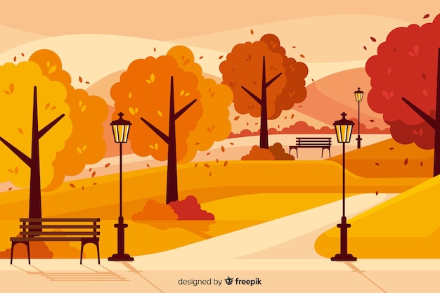 Vector background of flat autumn landscape