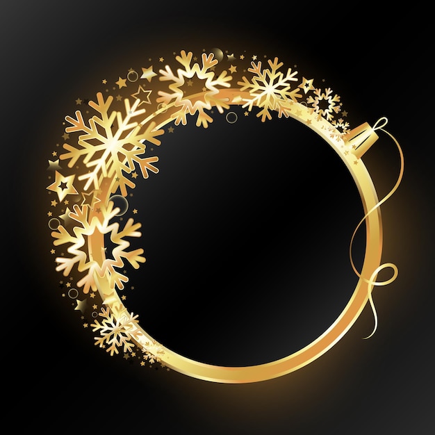 Background golden christmas ball and snowflakes