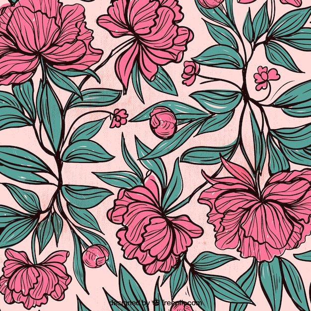 Background of hand drawn flowers and leaves