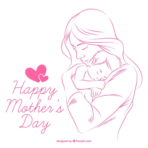 Background of hand drawn mother with baby 