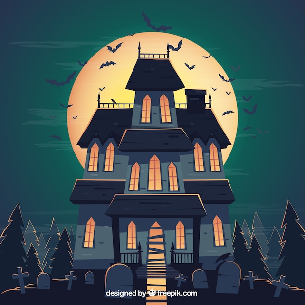 Vector background of haunted house for halloween