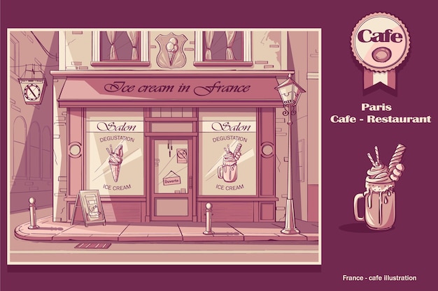 background Ice Cream Shop. Image of Frozen Yogurt cafe in pink colors.