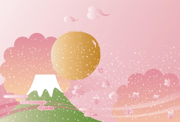 Background illustration of Mount Fuji and the sunrise of New Year holidays.