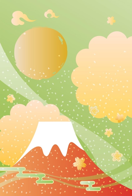 Background illustration of Mount Fuji and the sunrise of New Year holidays.