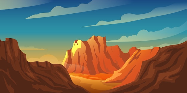 Vector background illustration of sunset mountain cliff in the desert