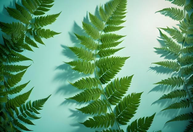 Vector a background image of green fern leaves arranged on a light green background creating a natural organic and refreshing composition