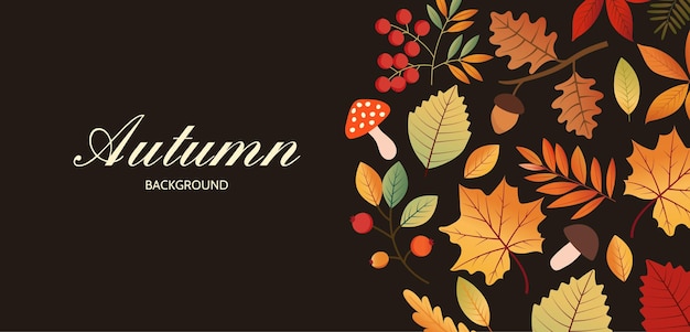 Vector the background is decorated in an autumn theme autumn leaves berries mushrooms autumn festival