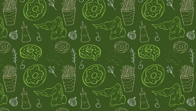 Vector background junk food related seamless pattern and background restaurant menu background tasty