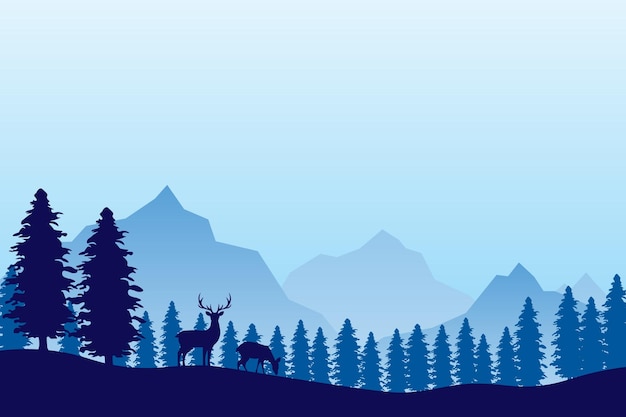 Background Landscape mountain forest with deer Premium Vector